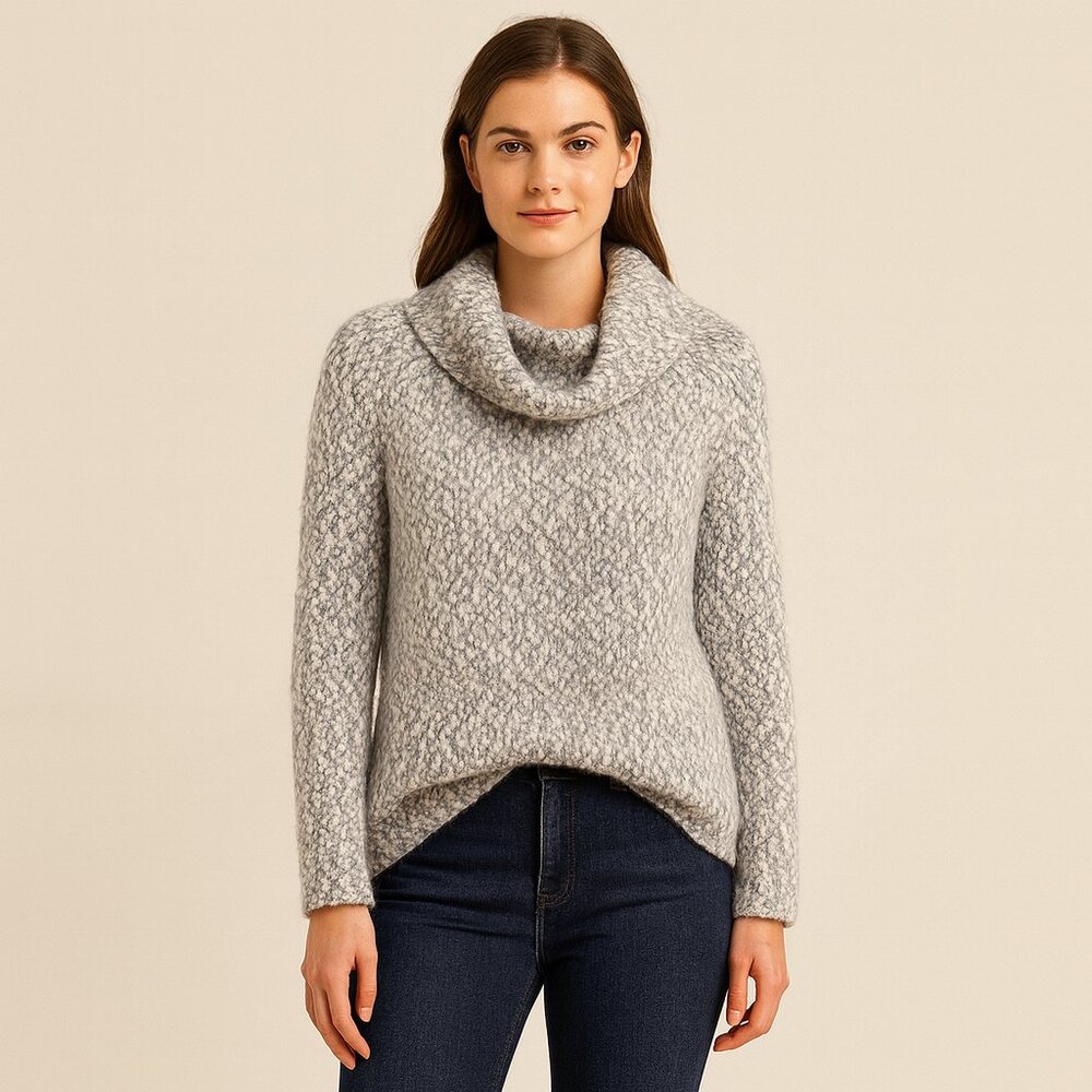 Buffalo Blue / Gray and White Marled Cowl Neck Sweater (Large)